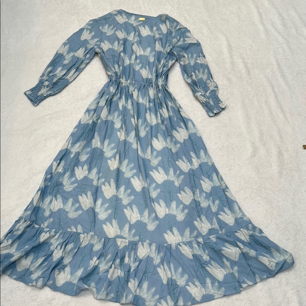 Palmacea Blue and White Floral Swimwear Resort Coverup with Flowing Design - Picture 14 of 15